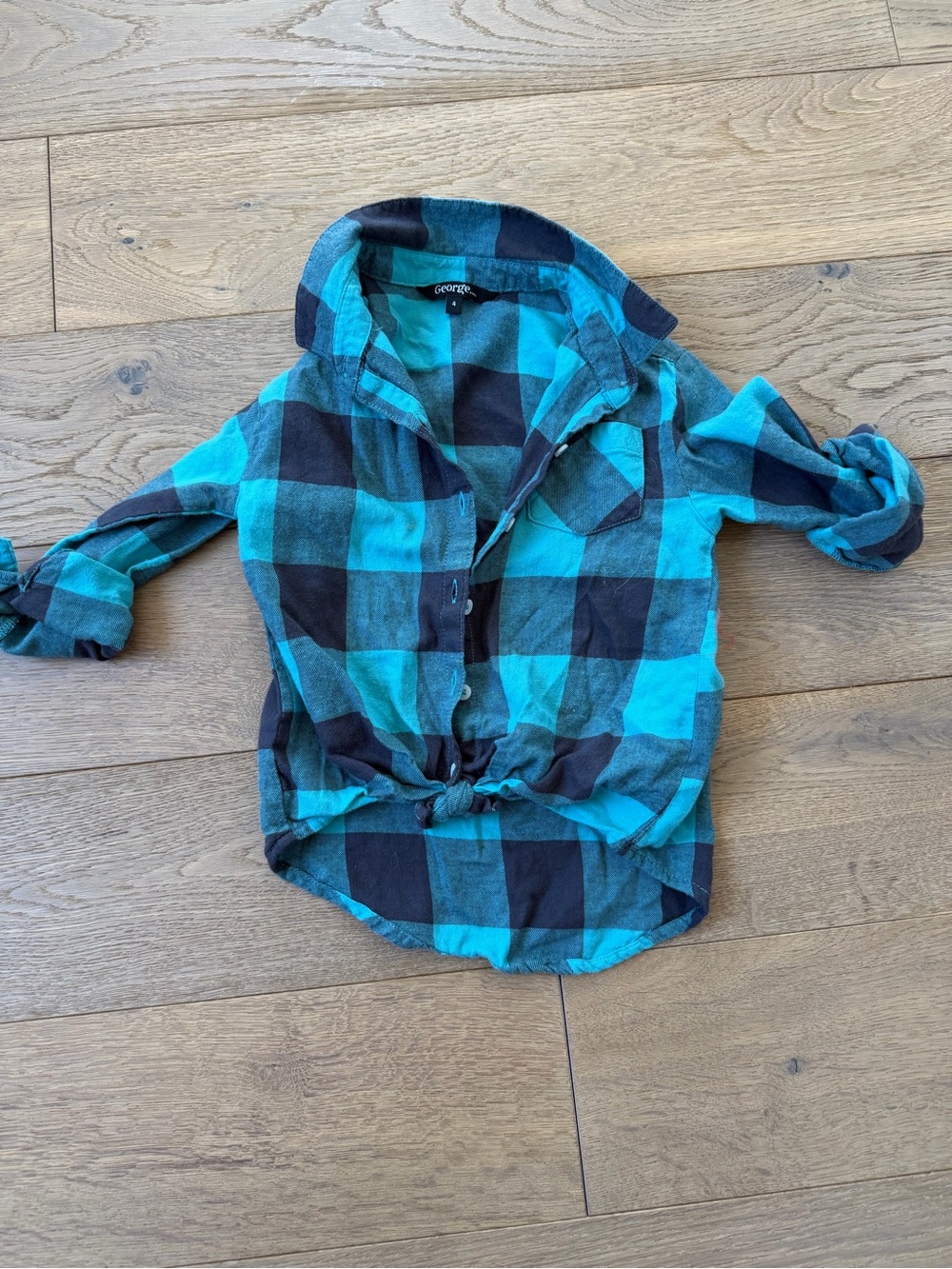 George Teal and Black Plaid Button-Front Shirt